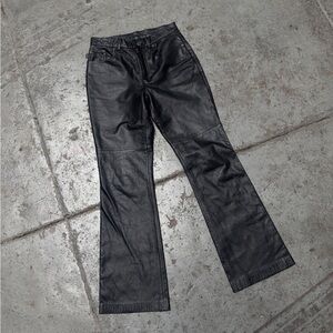 Vintage Ralph Lauren Black Leather Flare 90s Angelina Jolie Sexy Pants 4